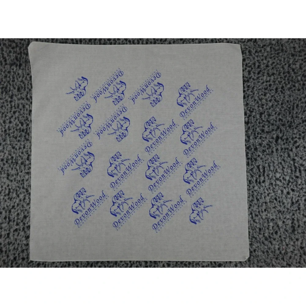 DevonWood Equestrian Centre Bandana White Blue Horse Logo Square Scarf 21x20 x9